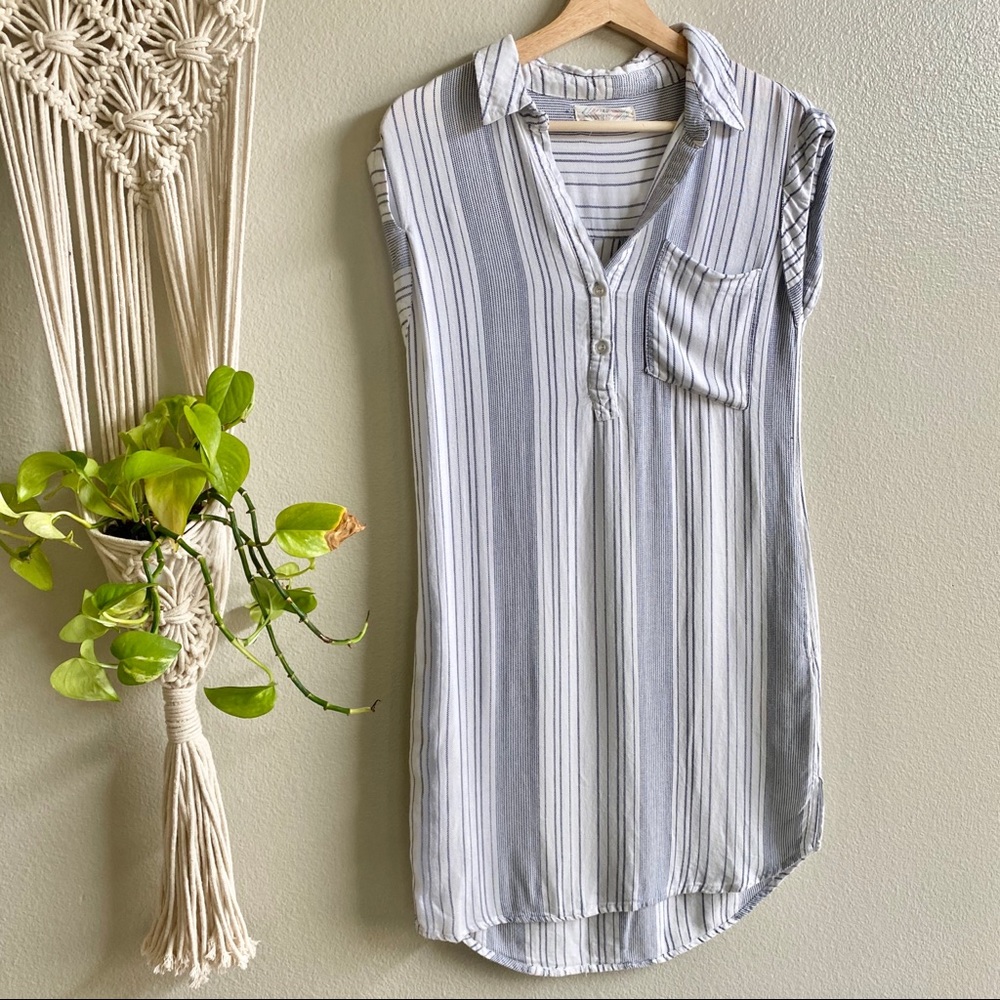 Pink Rose Dress Blue & White Stripes Size XS